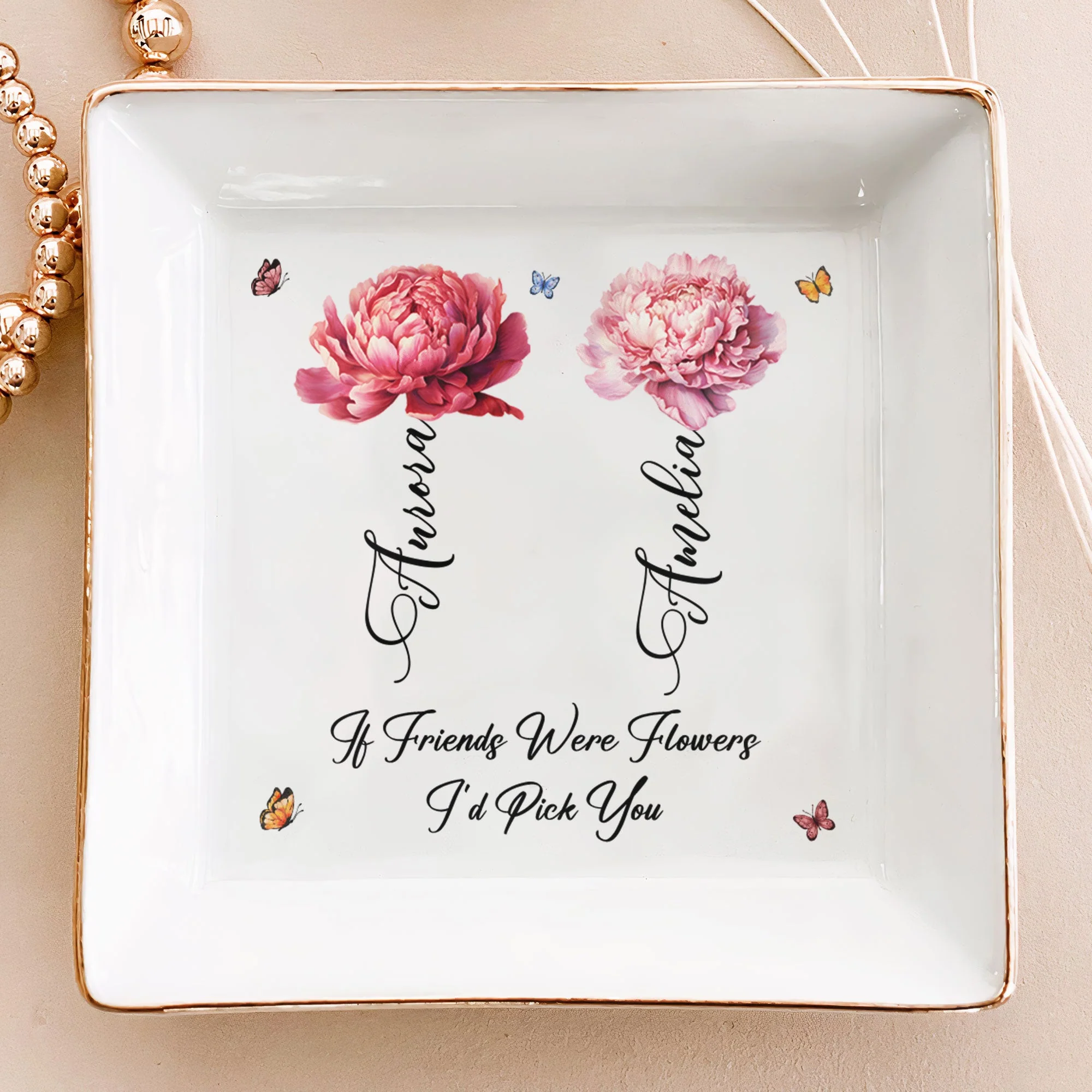 Beautiful Personalized Sister Jewelry Dish, Floral and Butterfly Design, Special Gift for Sisters and Friends - Image 2