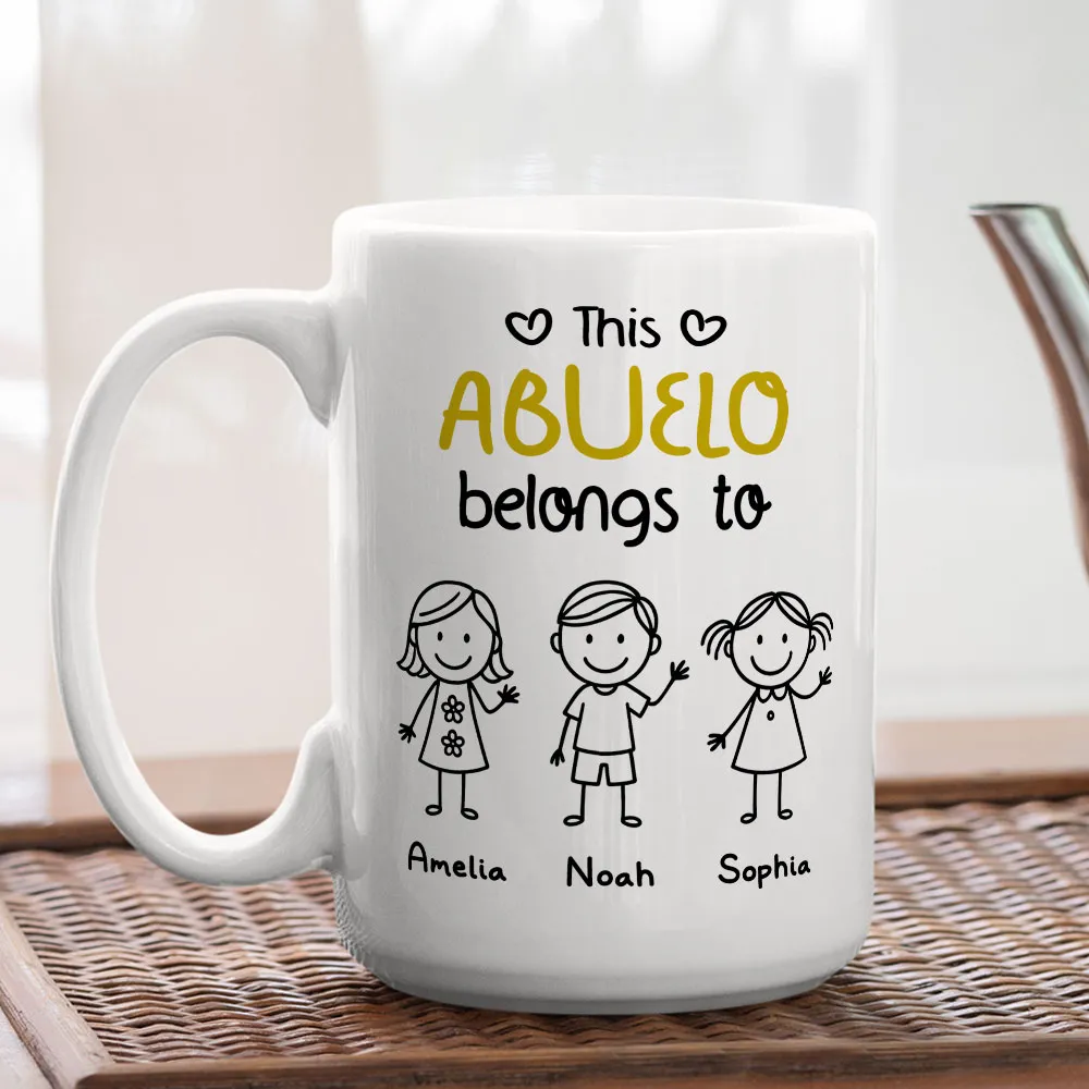 This Grandpa Belongs To – Personalized White Ceramic Mug with Grandkids' Names, Cute Gift for Grandfather - Image 6