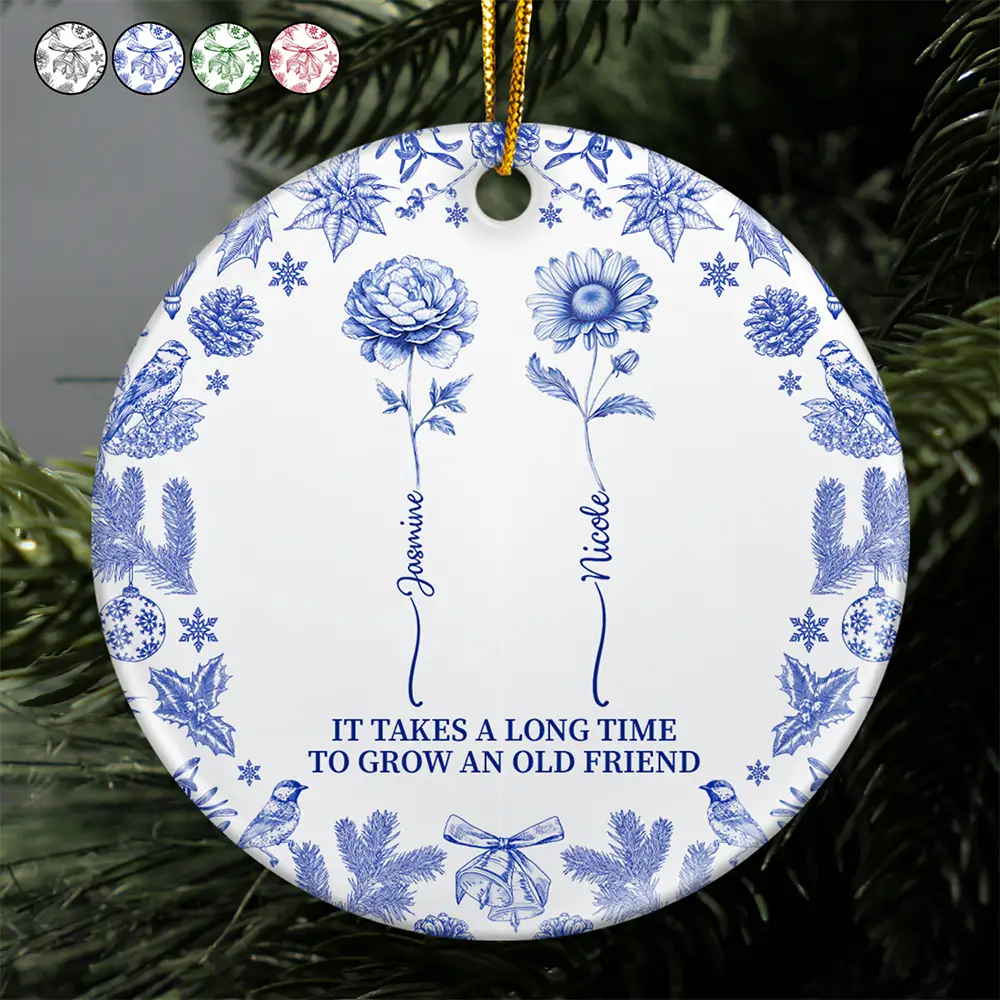 Personalized Ceramic Ornament - A Heartfelt Keepsake for Friends, Customizable with Names and Flower - Image 2