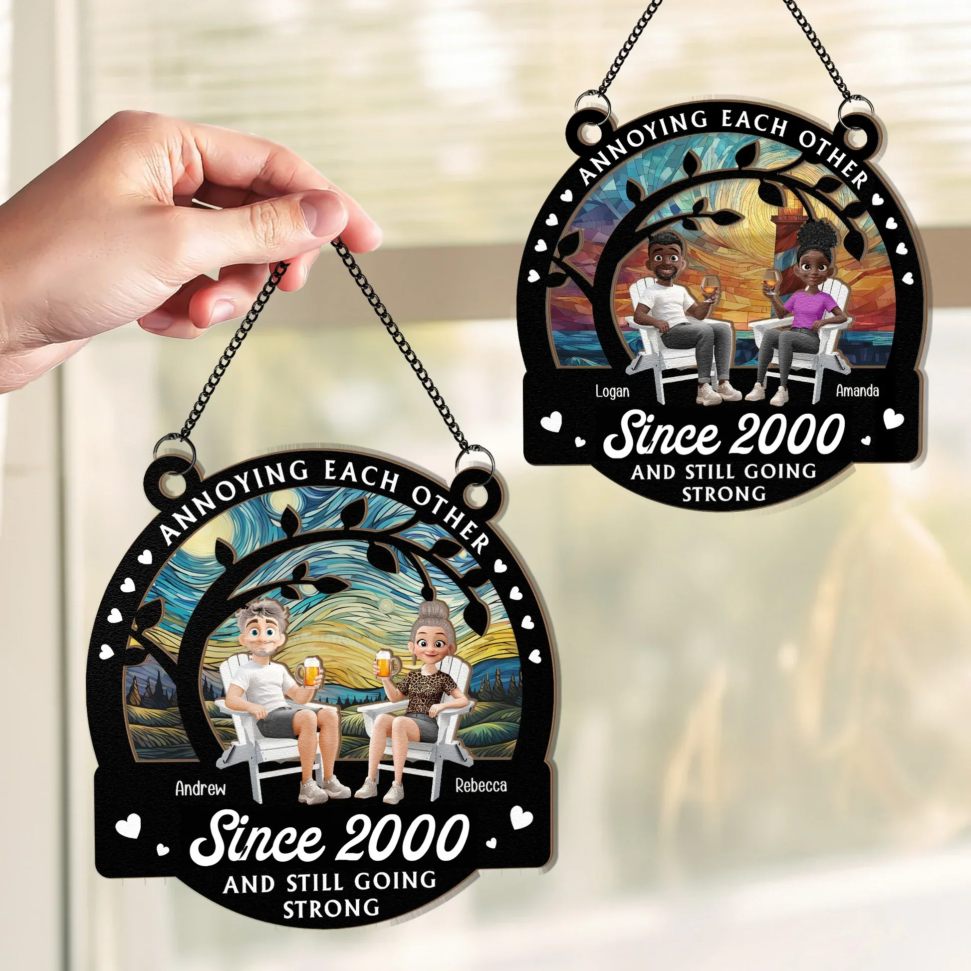 Couple Wood and Acrylic Layered Ornament Surprise Design High Clarity Sturdy and Durable Gift - Image 3