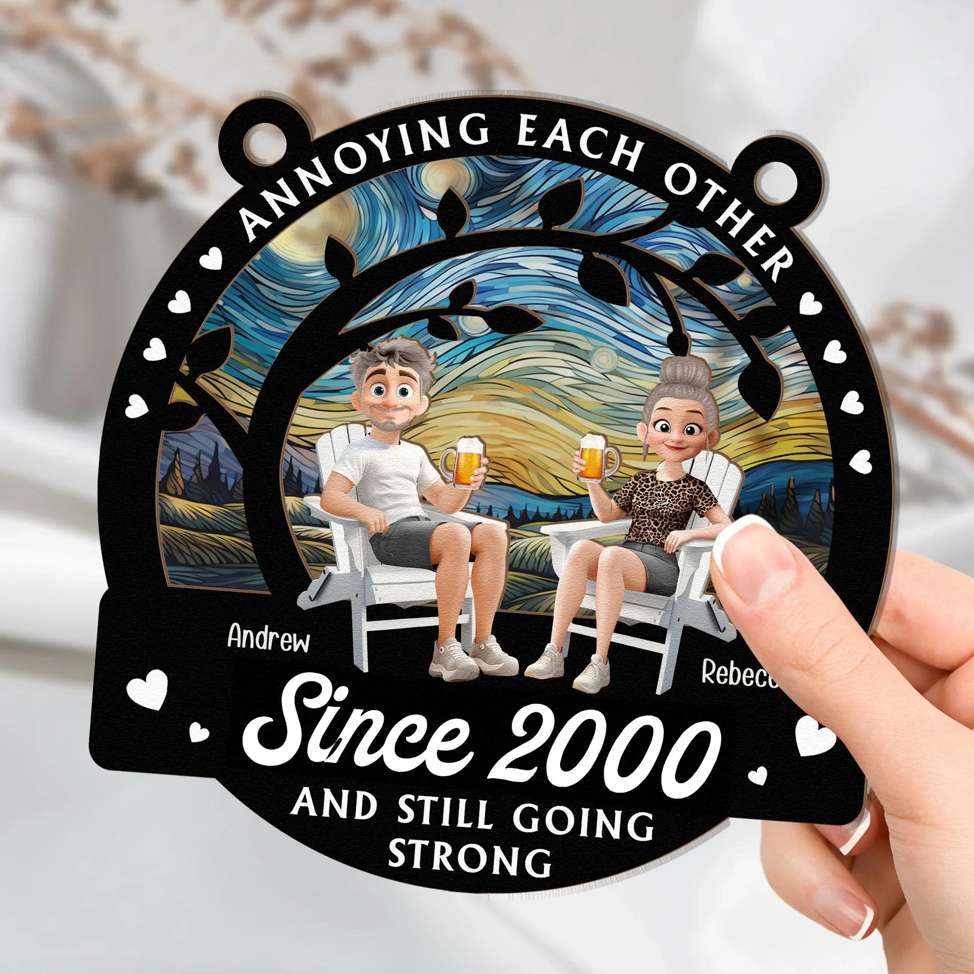 Couple Wood and Acrylic Layered Ornament Surprise Design High Clarity Sturdy and Durable Gift - Image 4