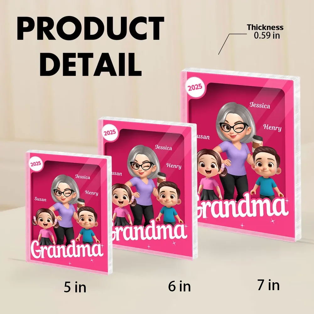 Rectangle Acrylic Block Plaque for Grandma, Custom Cartoon Design, Smooth Texture, Clear and Heartwarming Gift - Image 8