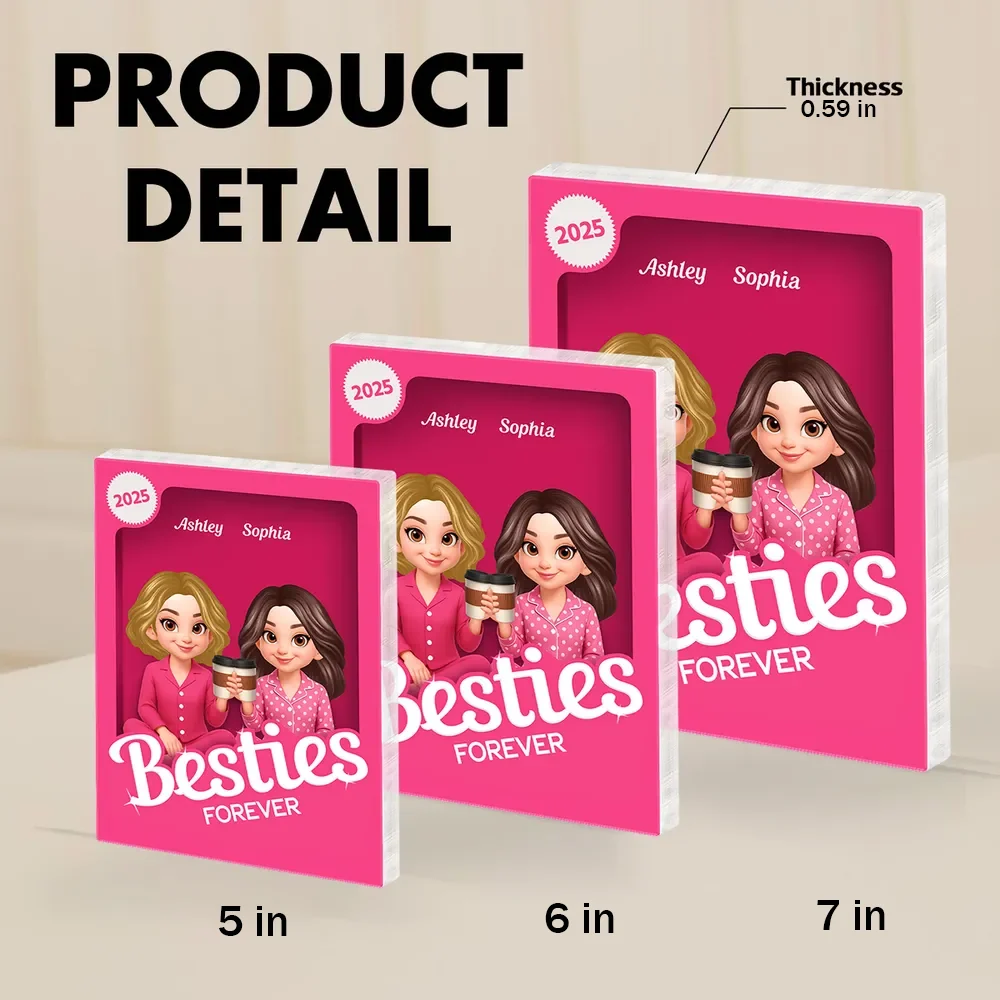 Pink Besties Forever Rectangle Acrylic Block – Cozy Bedroom Vibe, Gift for Yourself or Sisters - Image 6