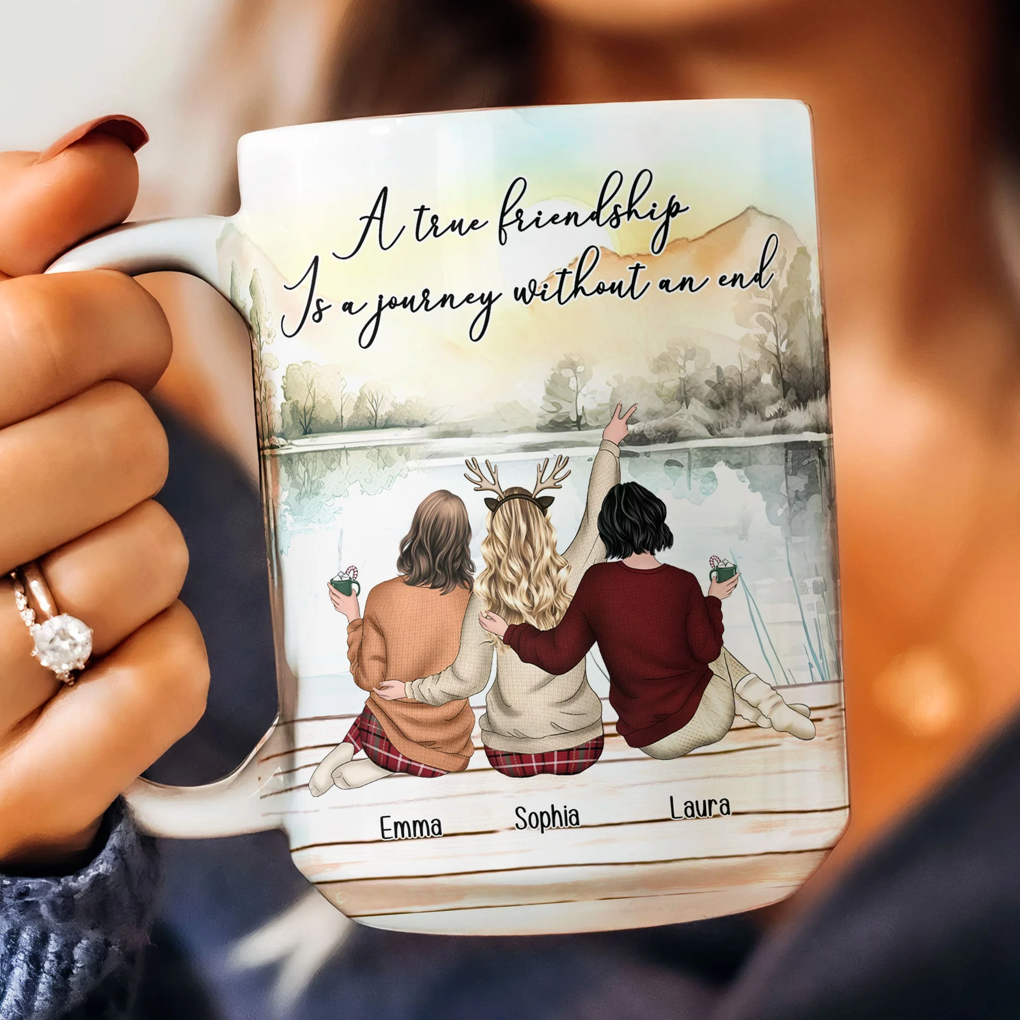 "Personalized 'A true friendship is a journey without an end' Ceramic Mug for Sisters, Customizable" - Image 5