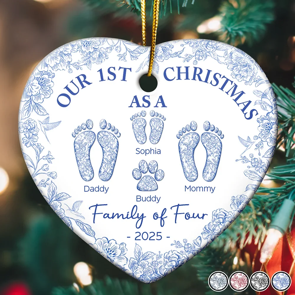 Personalized 'Our 1st Christmas as a Family' Ceramic Heart Ornament, Customizable with Names - Image 2