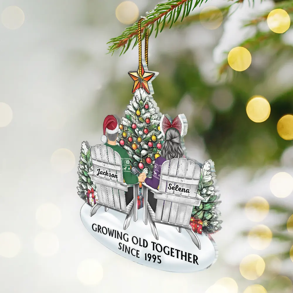 Personalized Acrylic Ornament of Couple Holding Hands under Christmas Tree, Timeless Holiday Gift of Love - Image 3