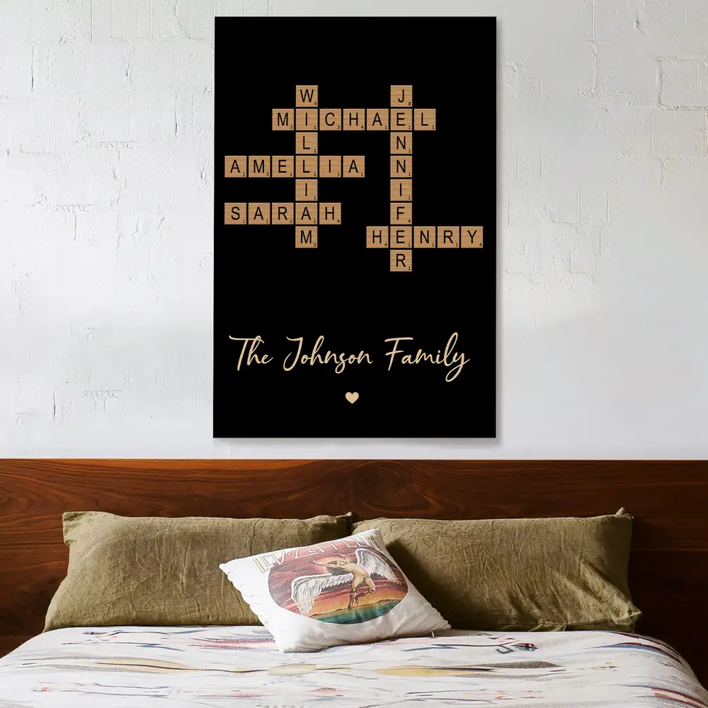 Custom Family Name Poster - Personalized Crossword Design Canvas - Image 2