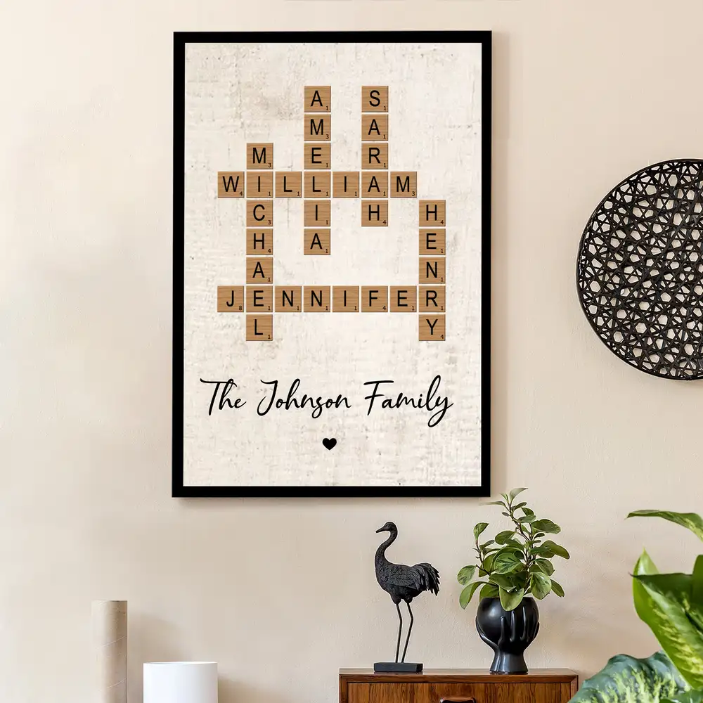 Custom Family Name Poster - Personalized Crossword Design Canvas - Image 3