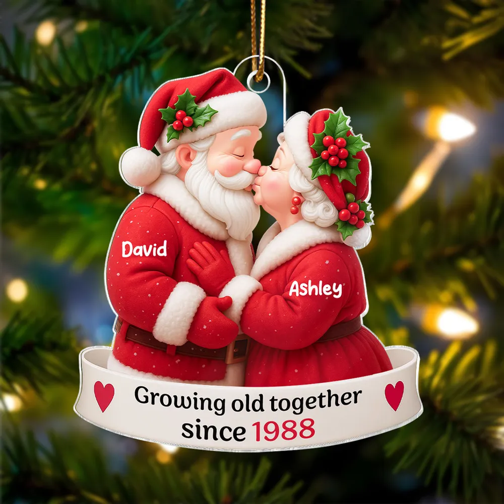 Kissing Santa Couple Acrylic Ornament, Romantic Christmas Tree Decoration Celebrating Lifelong Love - Image 2