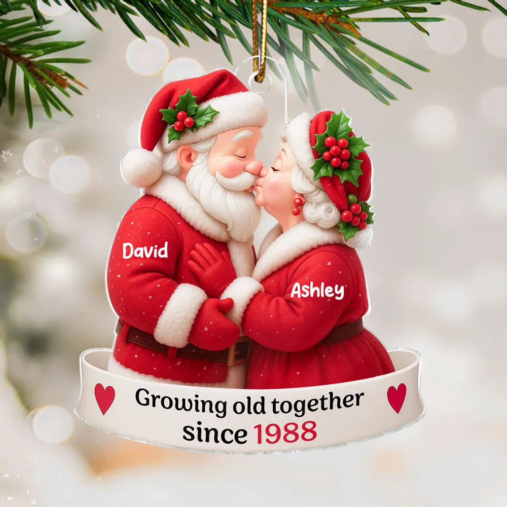 Kissing Santa Couple Acrylic Ornament, Romantic Christmas Tree Decoration Celebrating Lifelong Love - Image 5