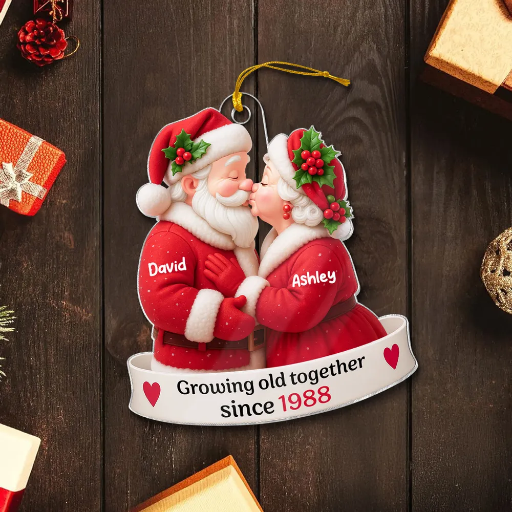 Kissing Santa Couple Acrylic Ornament, Romantic Christmas Tree Decoration Celebrating Lifelong Love - Image 6