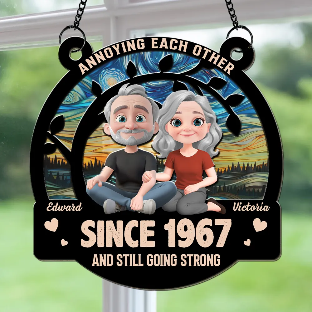 Vintage Elderly Couple Ornament Wood and Acrylic Layered Back View Design High Clarity and Beautiful Keepsake - Image 2