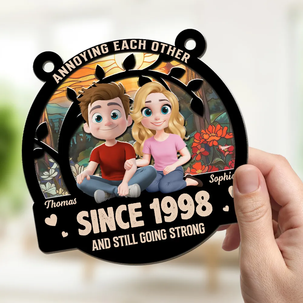 Vintage Elderly Couple Ornament Wood and Acrylic Layered Back View Design High Clarity and Beautiful Keepsake - Image 3