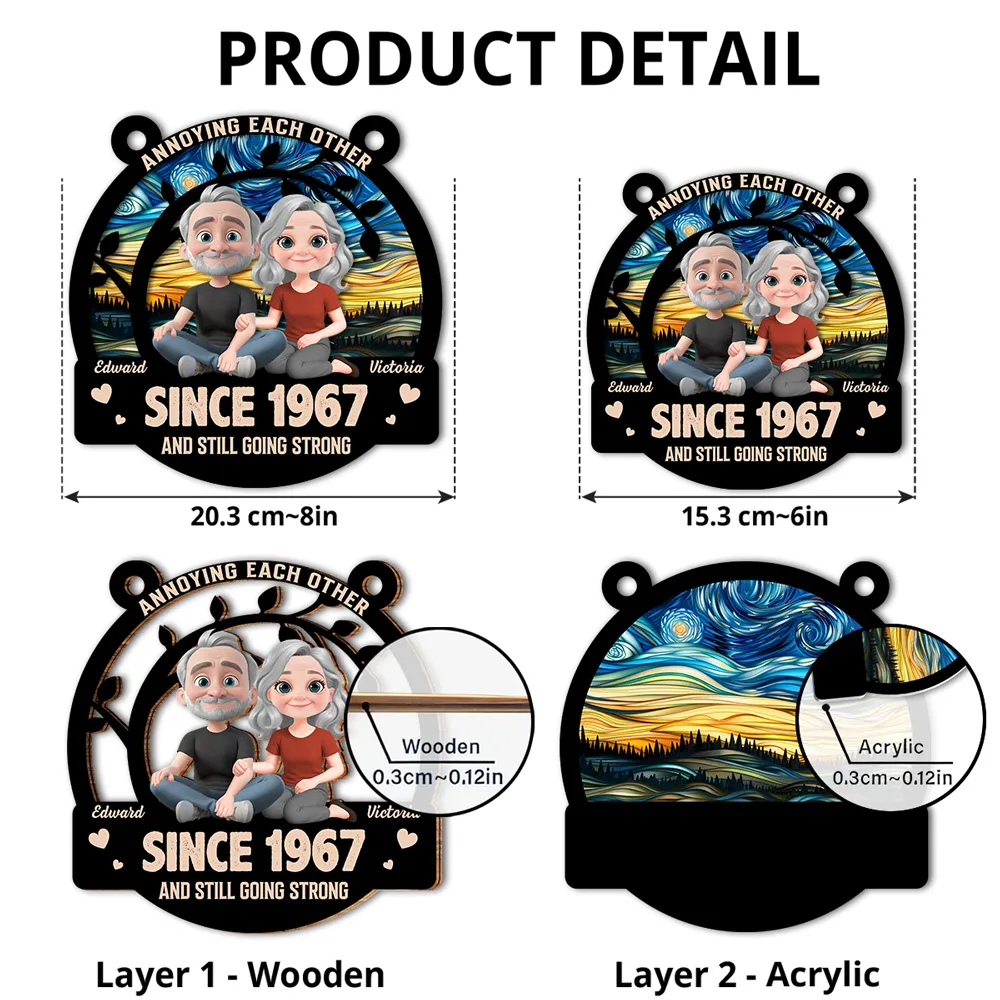 Vintage Elderly Couple Ornament Wood and Acrylic Layered Back View Design High Clarity and Beautiful Keepsake - Image 5