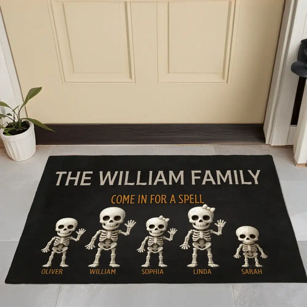 Skeleton Family Welcome Standard Doormat, Halloween Décor for Fun Entryway Ambiance