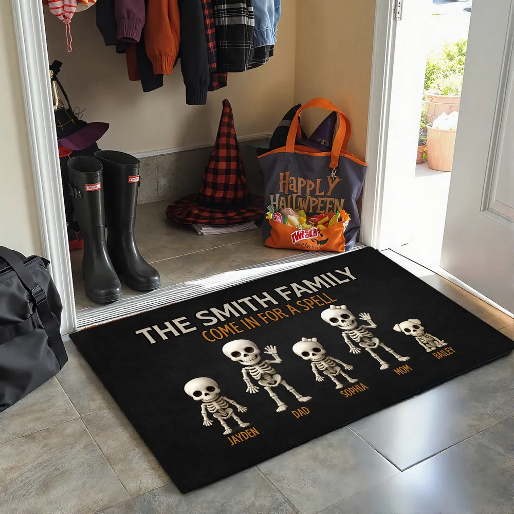 Skeleton Family Welcome Standard Doormat, Halloween Décor for Fun Entryway Ambiance - Image 6