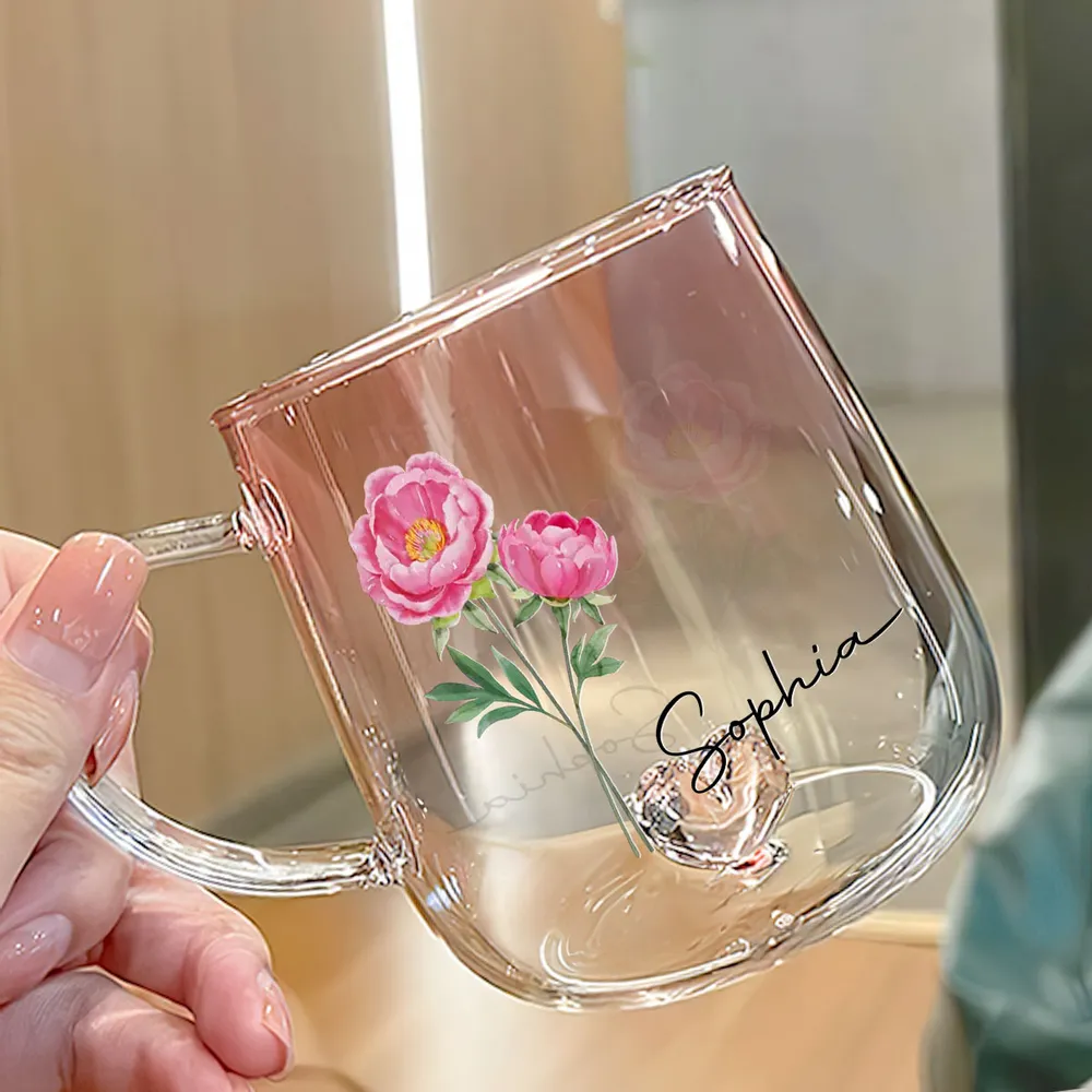 Gradient Glass Mug with Floral Print and Heart-Shaped Base, Elegant Gift Choice - Image 4