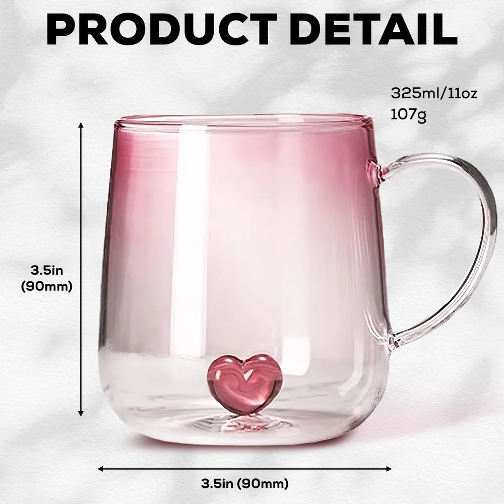 Gradient Glass Mug with Floral Print and Heart-Shaped Base, Elegant Gift Choice - Image 6