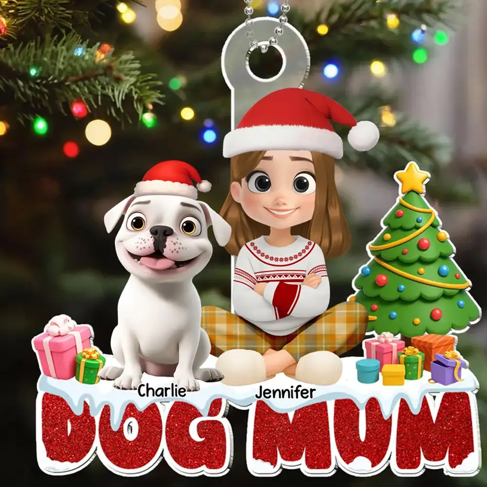 Christmas Acrylic Ornament with Dog and Owner, Special Gift for Dog Mom - Image 2