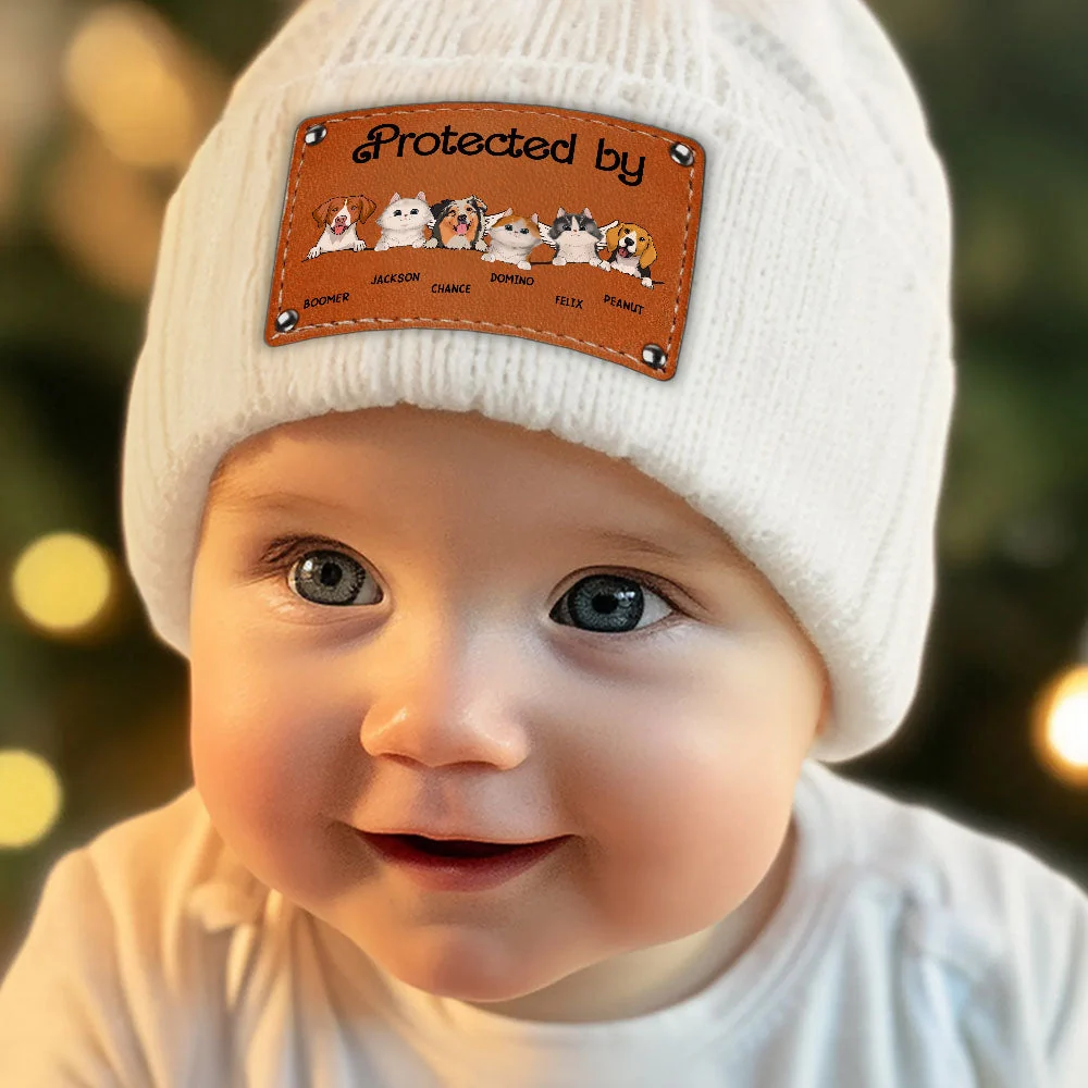 Custom Leather Patch Beanie Hat with Dog & Cat Design - Image 6