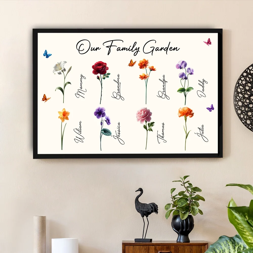 Our Family Garden Poster – Personalized Floral Family Wall Art, Cozy Home Décor, a Heartwarming Gift for Parents or Grandparents