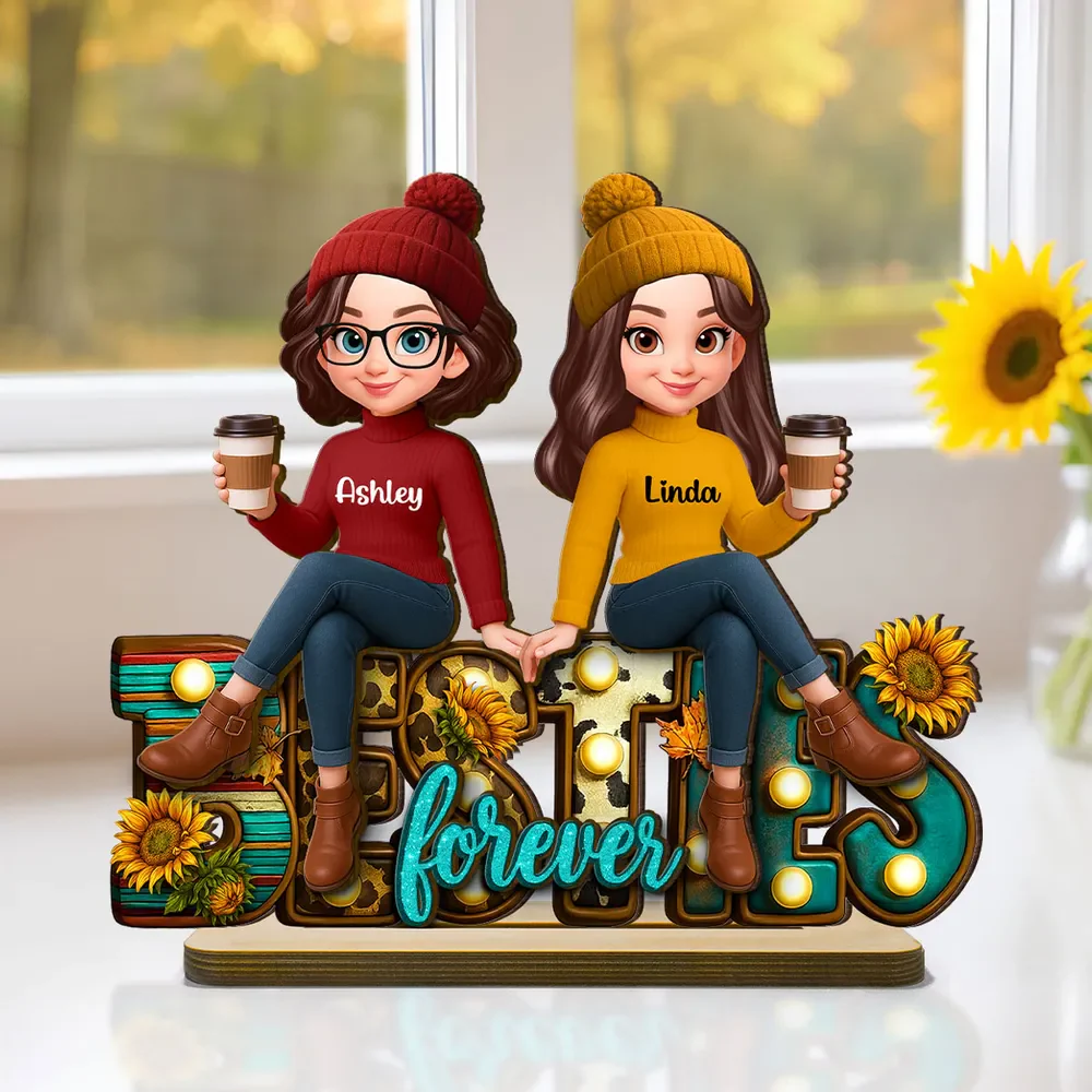 Besties Forever Wooden Plaque, Sunflower Accent Design, Friendship Gift for Her - Image 2