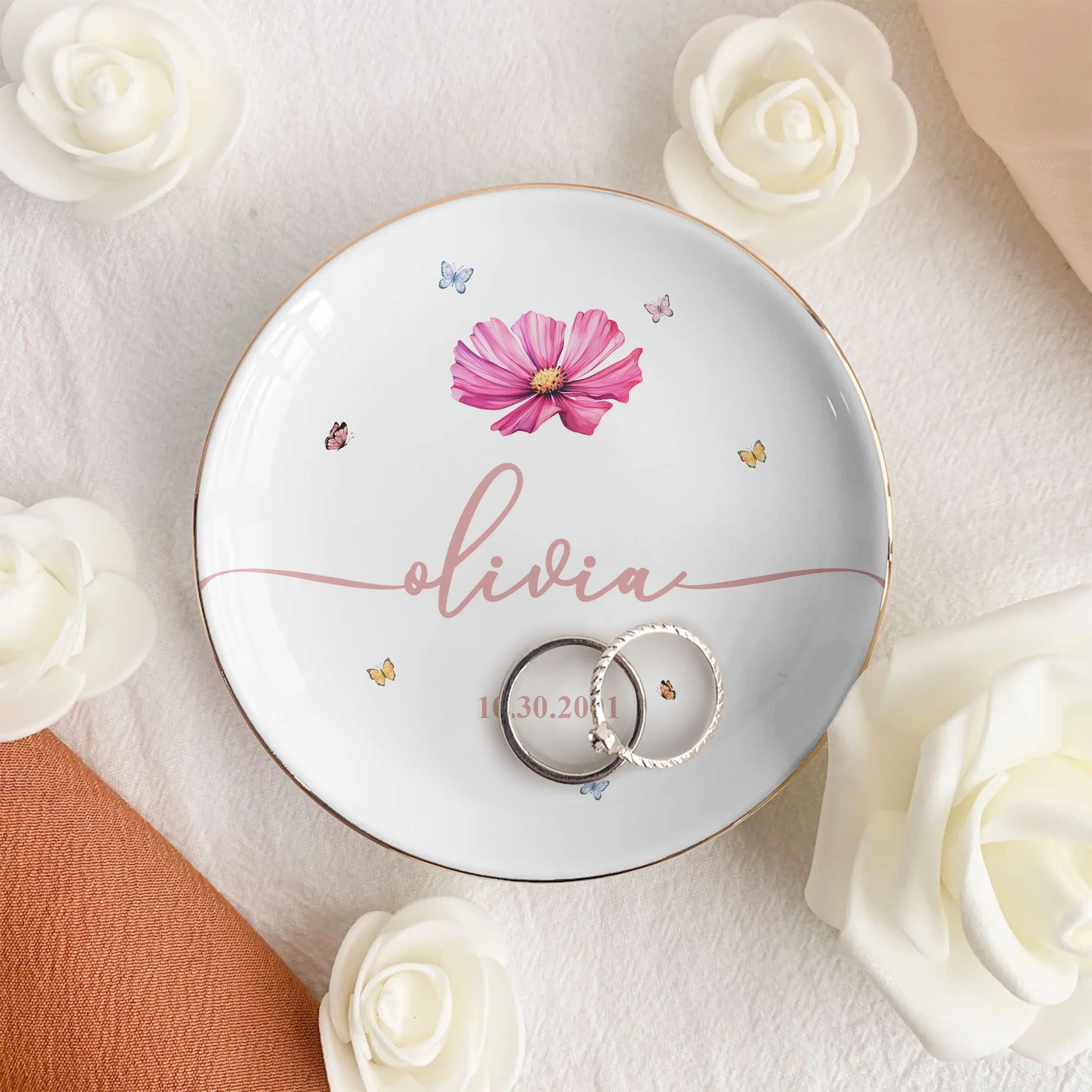 Custom Floral Jewelry Dish with Elegant Accents, Personalized Gift - Image 5