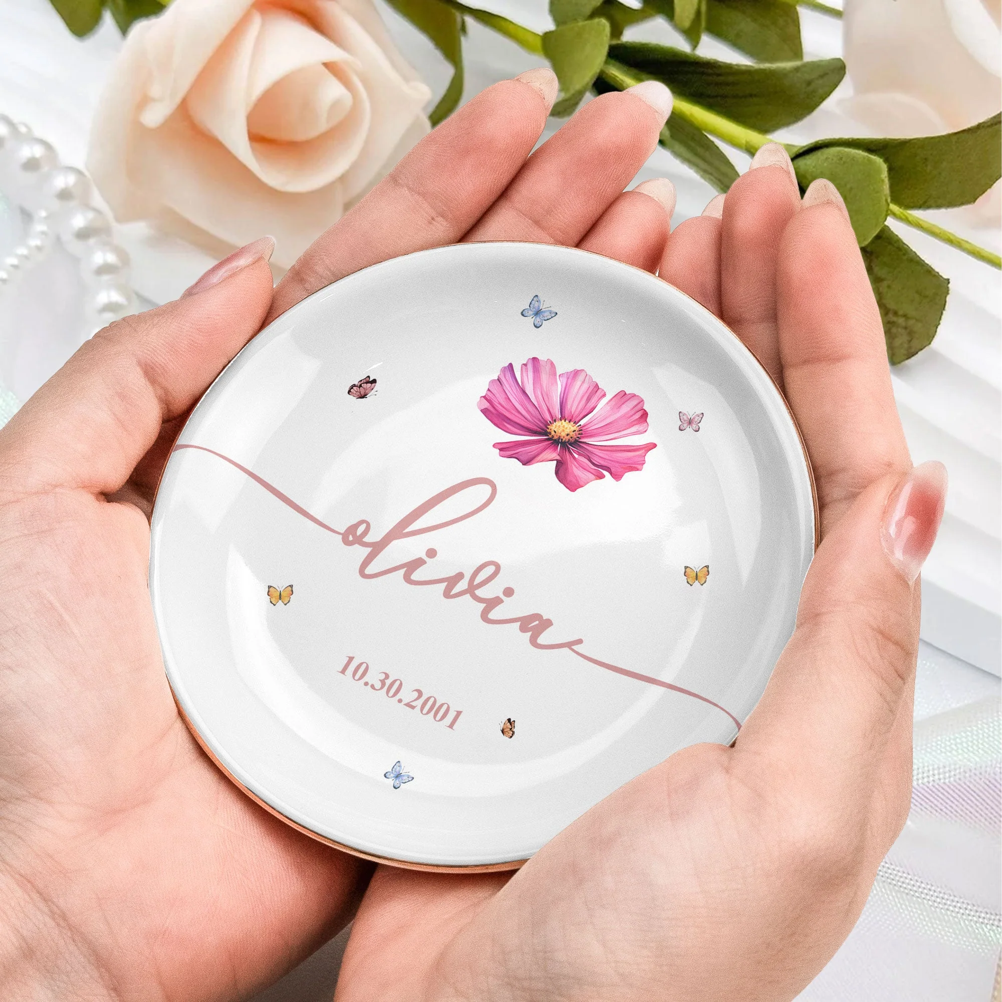 Custom Floral Jewelry Dish with Elegant Accents, Personalized Gift - Image 6