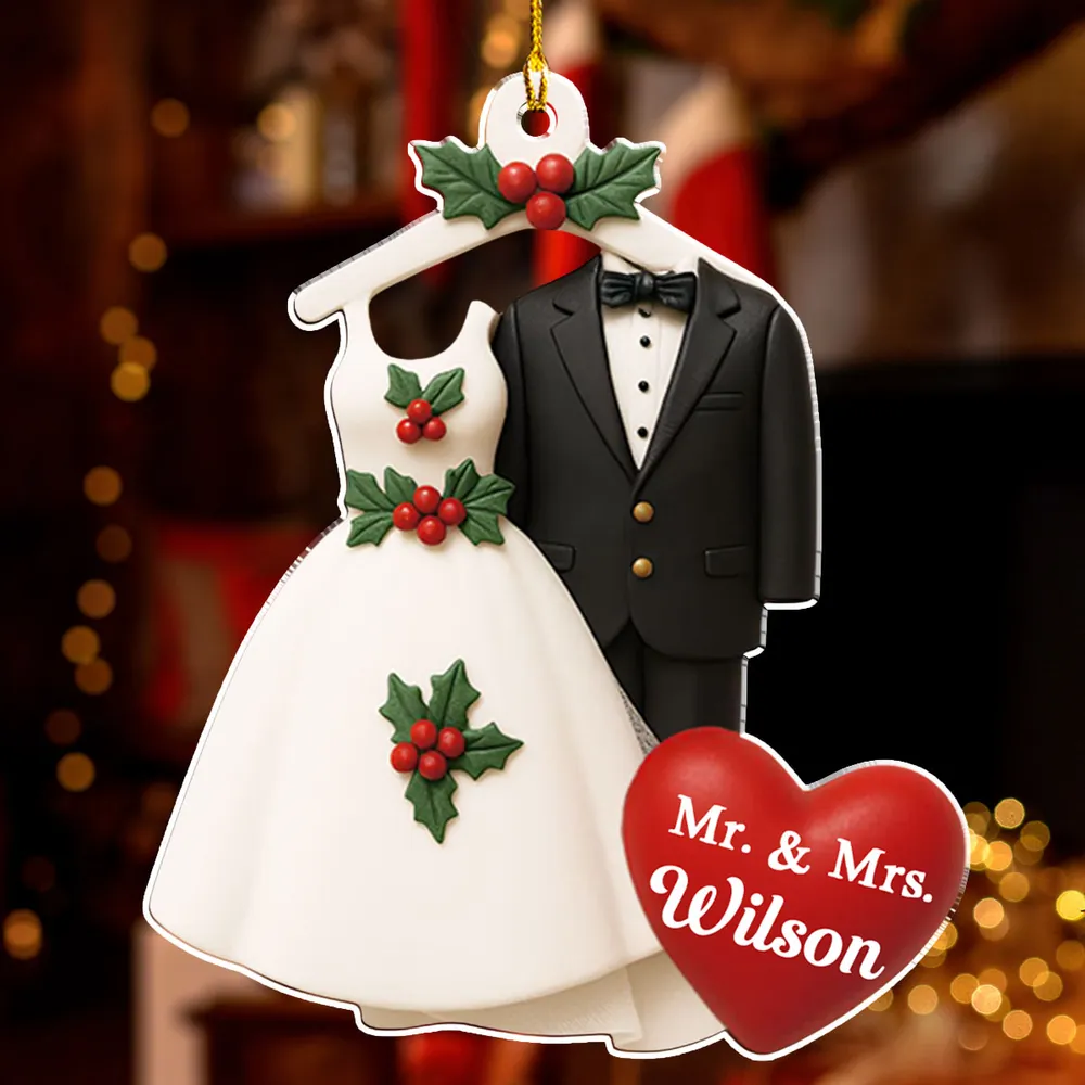 Acrylic Ornament with Wedding Dress & Suit Design, Romantic Holiday Décor and Perfect Gift for Newlyweds - Image 4