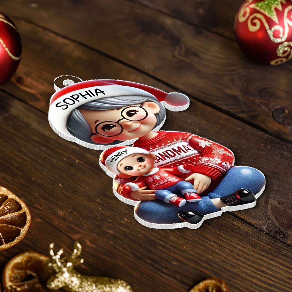 Acrylic Ornament with Grandma & Grandkid Hug Scene, Heartwarming Holiday Décor and Perfect Gift for Family - Image 7