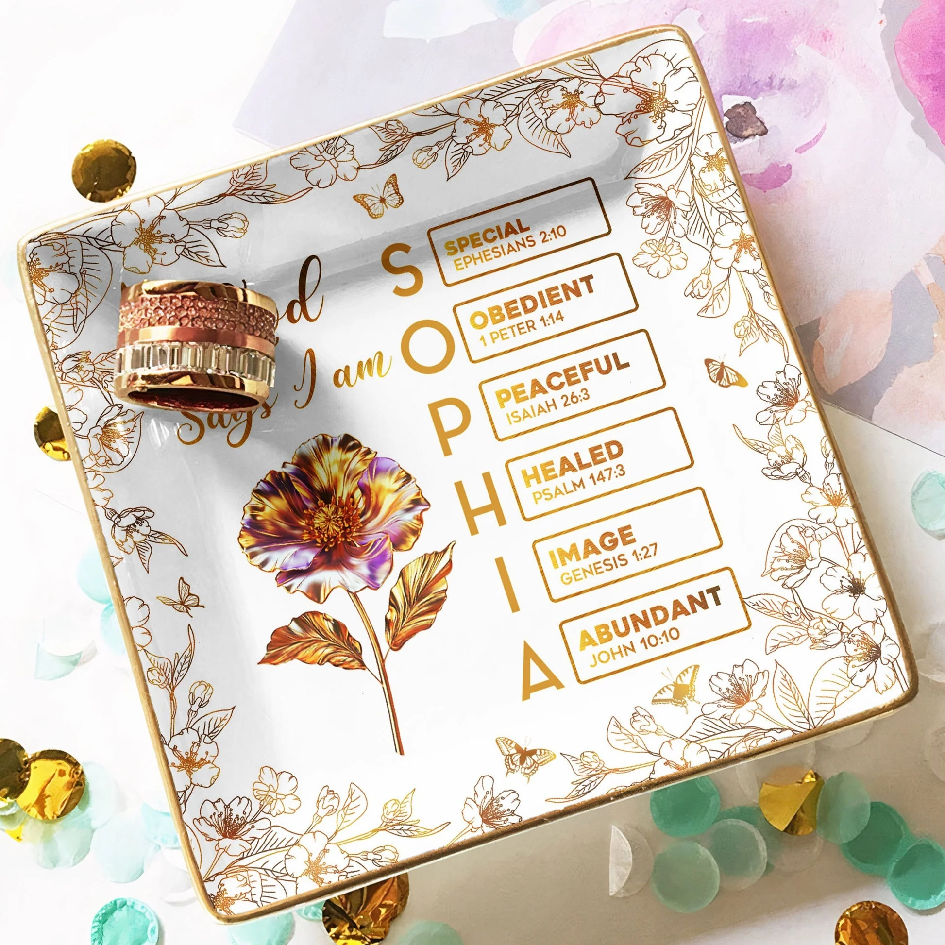Jewelry Dish with Floral Scripture Design, Elegant Keepsake, Perfect Gift for Women - Image 5