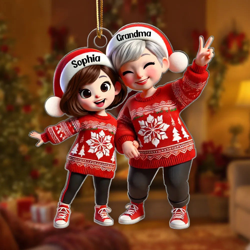 Acrylic Ornament with Grandma & Grandchild Christmas Theme, Festive Red Sweater Design, Perfect Family Gift Keepsake - Image 5