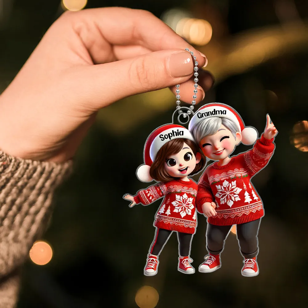 Acrylic Ornament with Grandma & Grandchild Christmas Theme, Festive Red Sweater Design, Perfect Family Gift Keepsake - Image 6