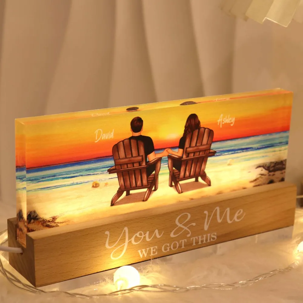 Block LED Light Plaque with Beach Couple Design, Romantic Ambience, Perfect Gift for Couples - Image 7