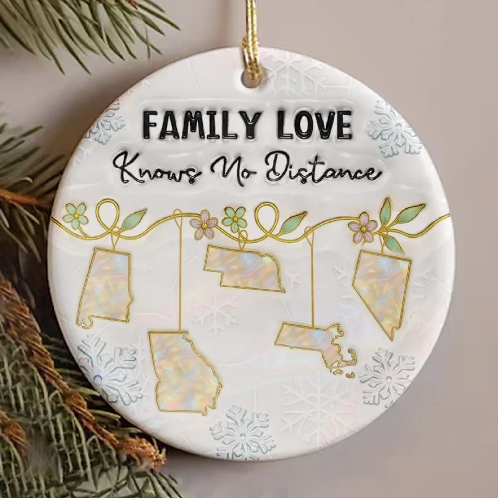 Round Ceramic Ornament with Family Love Theme, Christmas Keepsake, Gift-Ready Holiday Accent