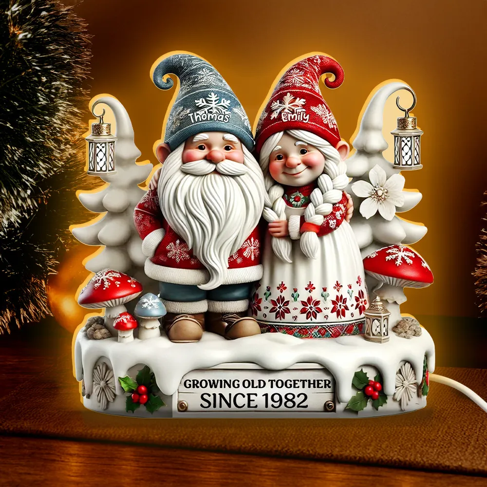 Acrylic Light Box with Christmas Gnome Couple Festive Illuminated Décor Growing Old Together Perfect Gift - Image 6
