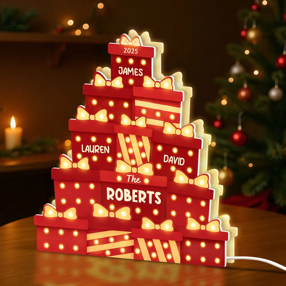 Christmas Acrylic Light Box with Marquee Gift-Box Tree, Warm Glow, Personalized, Unique Gift for Family & Friends - Image 5