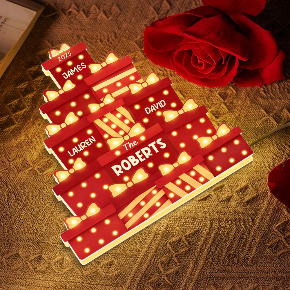 Christmas Acrylic Light Box with Marquee Gift-Box Tree, Warm Glow, Personalized, Unique Gift for Family & Friends - Image 9