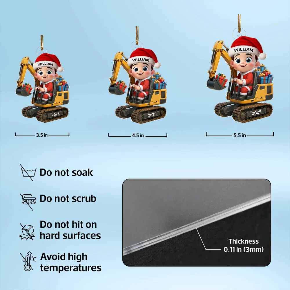 Christmas Acrylic Ornament with Cute Excavator and Santa Kid – Festive Decoration & Perfect Gift for Children - Image 5