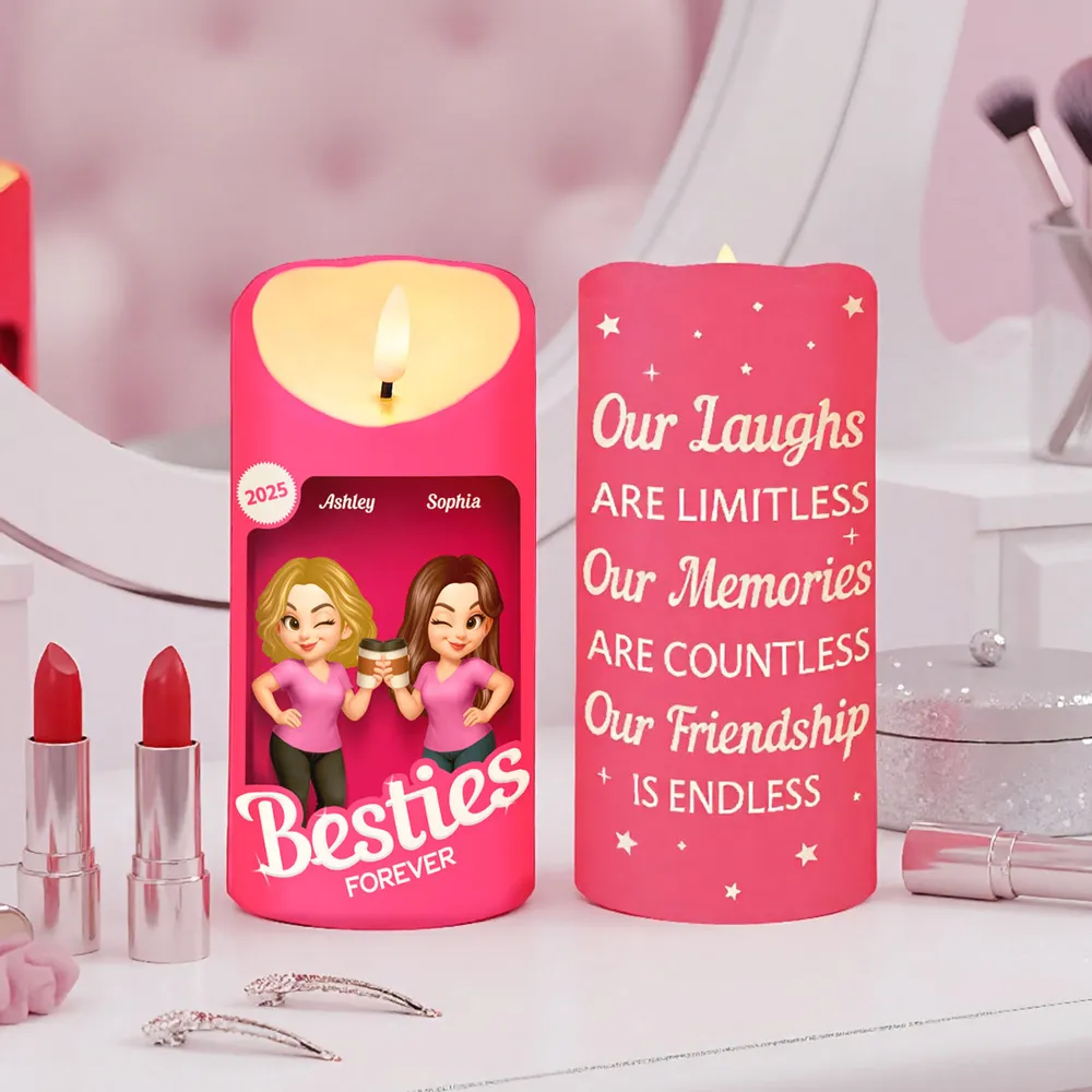 Besties Forever Flameless LED Candle | Warm Pink Glow | Printed Friendship Gift for Best Friends - Image 7