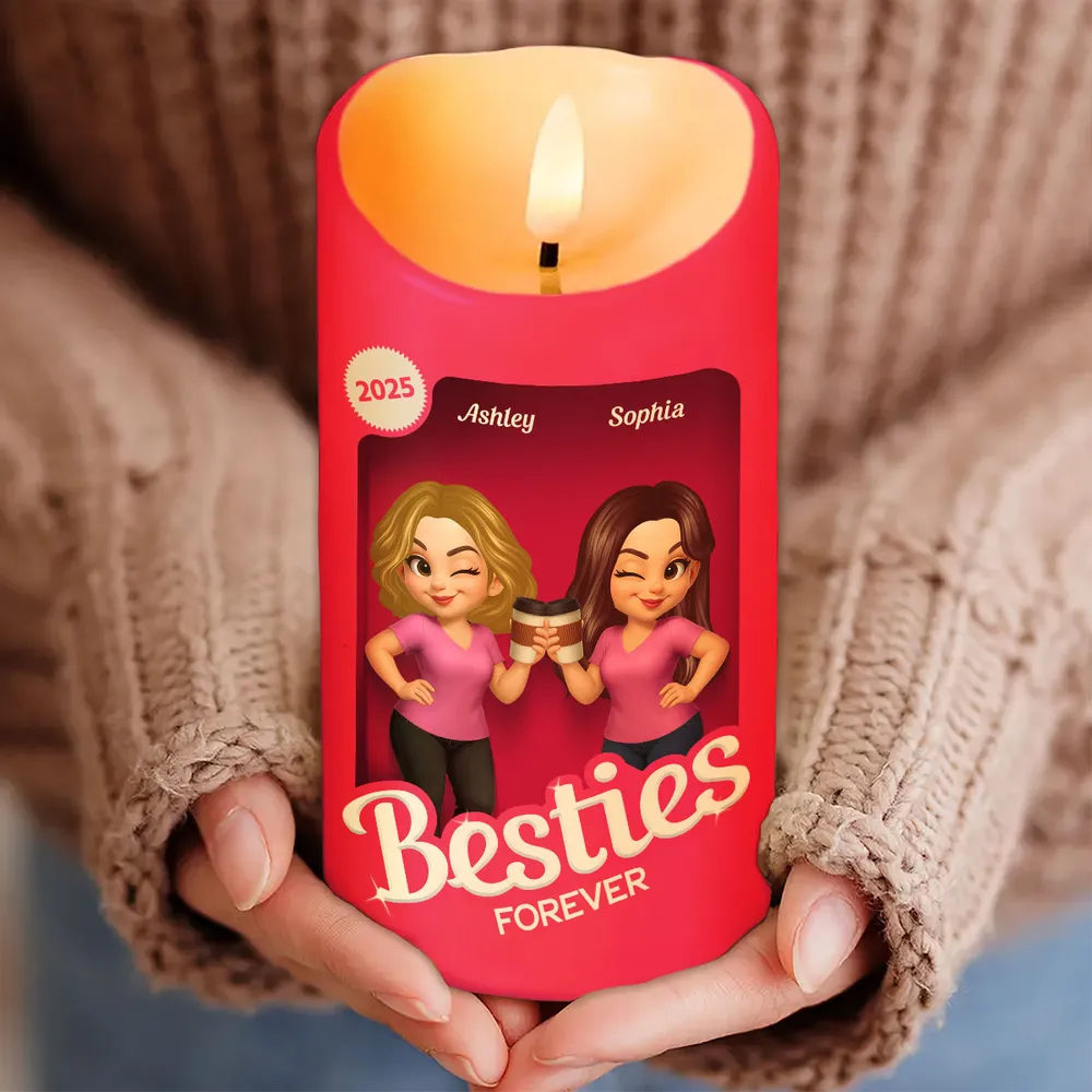 Besties Forever Flameless LED Candle | Warm Pink Glow | Printed Friendship Gift for Best Friends - Image 8