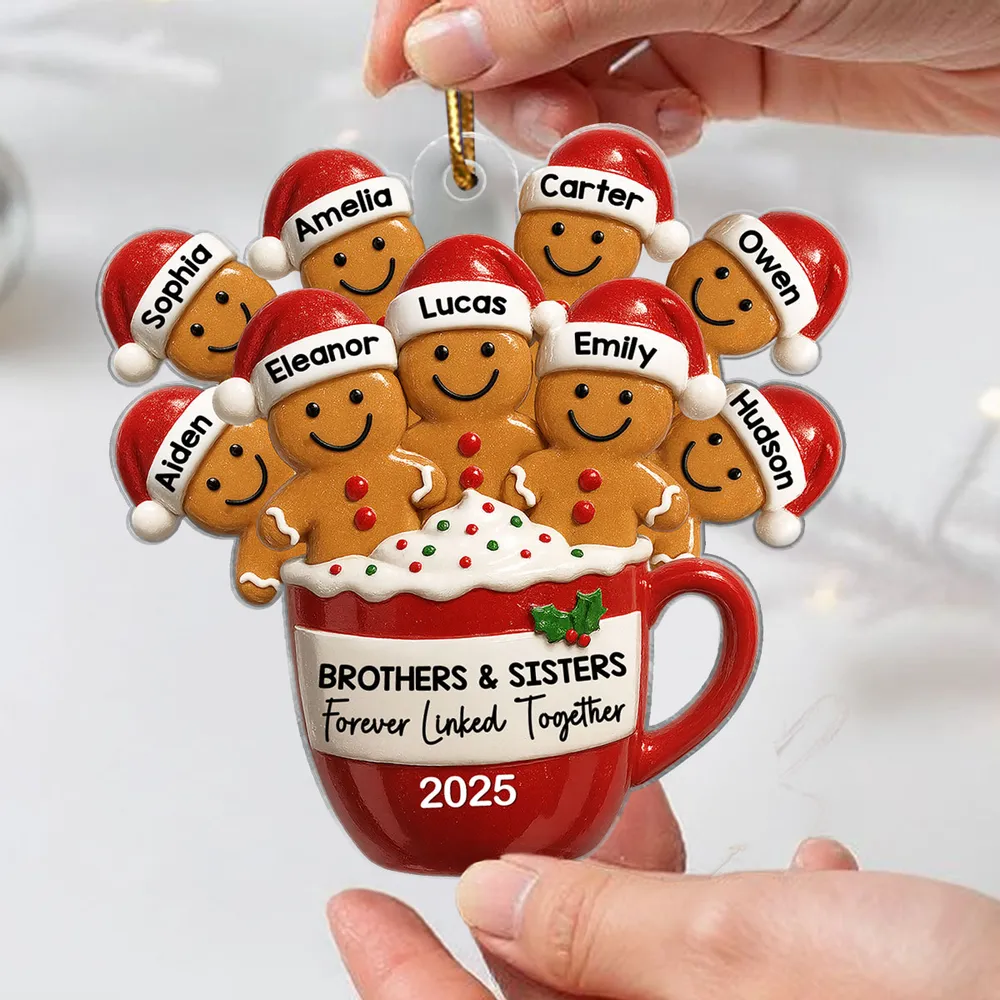 Family Acrylic Ornament – Gingerbread Brothers & Sisters Design, High-Clarity Collectible Holiday Gift - Image 4