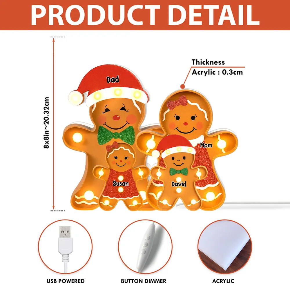 Family Acrylic Light Box – Personalized Gingerbread Christmas Decoration, Clear and Collectible Holiday Gift - Image 8