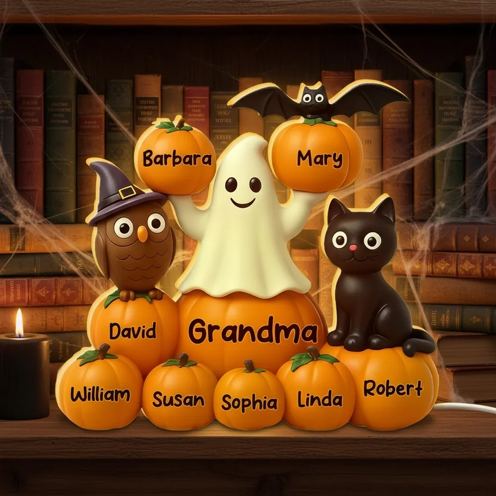Halloween Pumpkin Acrylic Light Box – Spooky Ghost & Cat Design, High-Clarity Collectible Gift for Families