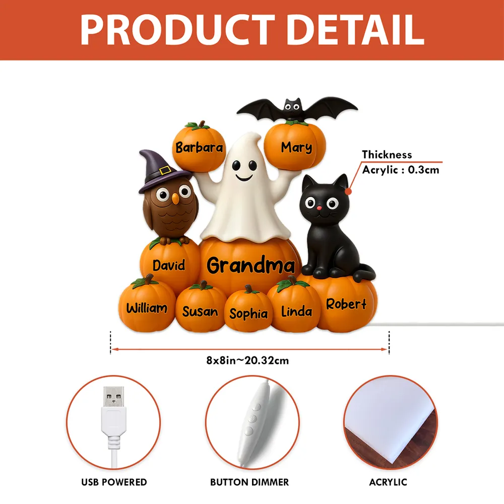 Halloween Pumpkin Acrylic Light Box – Spooky Ghost & Cat Design, High-Clarity Collectible Gift for Families - Image 6