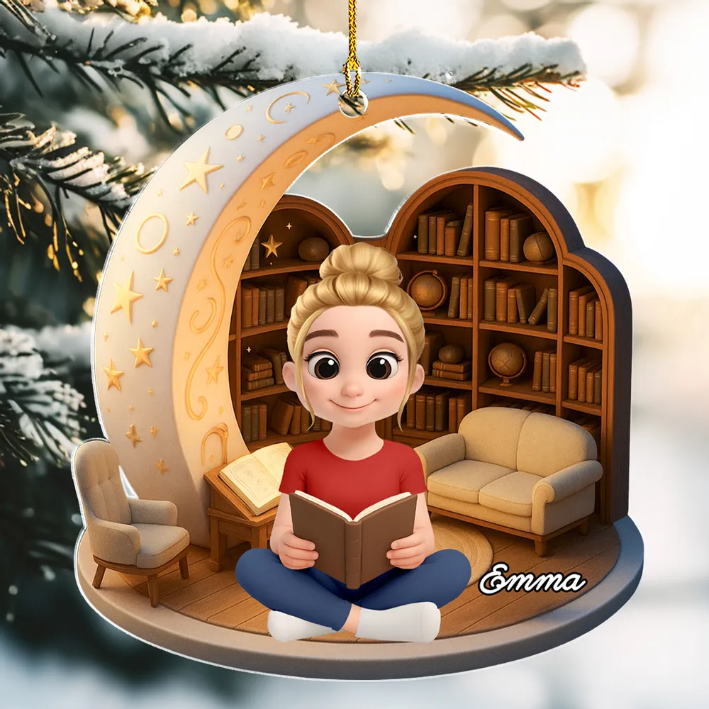 Book Lover Acrylic Ornament – Cozy Moonlight Reading Scene, High-Clarity Collectible Gift for Readers - Image 3
