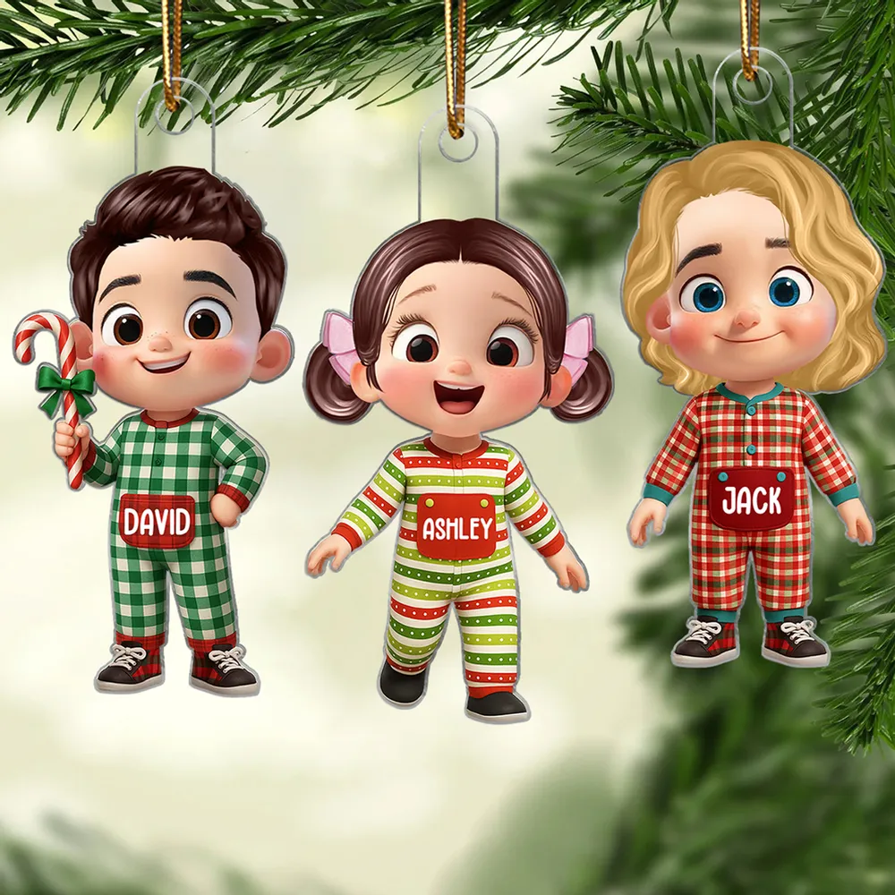Kids in Pajamas Acrylic Ornament – Personalized Christmas Decoration, Clear and Textured Collectible Gift for Families - Image 2