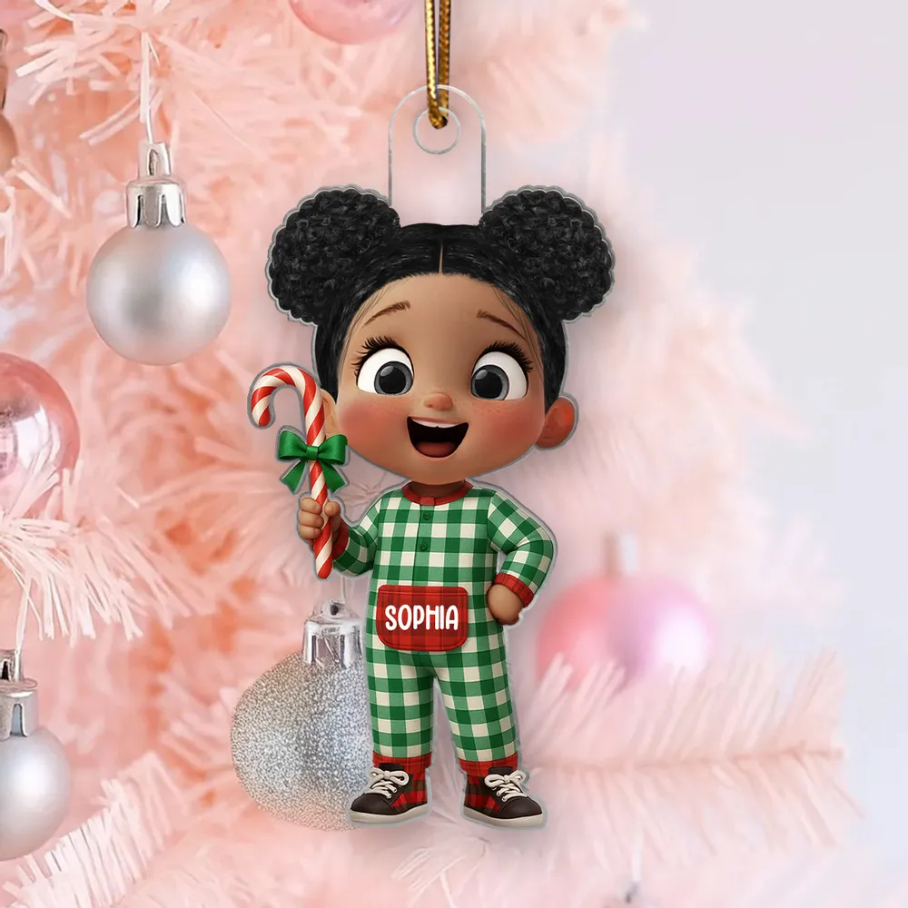 Kids in Pajamas Acrylic Ornament – Personalized Christmas Decoration, Clear and Textured Collectible Gift for Families - Image 3