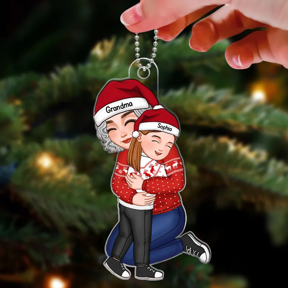 Acrylic Ornament with Grandma and Grandchild Hug, Heartwarming Holiday Keepsake, Perfect Gift for Family Love - Image 4