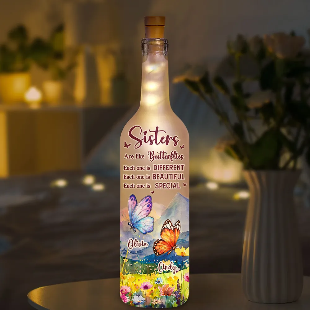 Butterfly Sisters Bottle Lamp with Warm Glow, Perfect Gift for Special Bond - Image 2